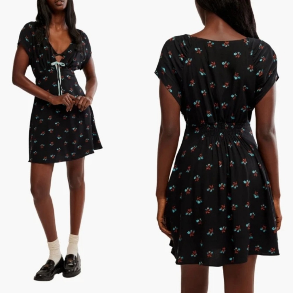 New Free People Everyone's Favorite Floral Mini Dress Smocked Dark Fairy XS